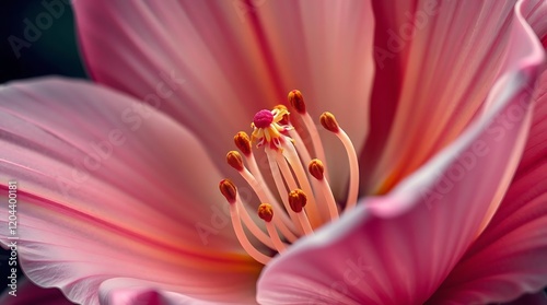Fototapeta Naklejka Na Ścianę i Meble -  An abstract illustration wallpaper featuring a close-up of a blooming flower, using macro photography style, with sharp details, rendered in a photorealistic digital pai.