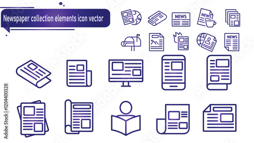 Newspaper collection elements icon vector