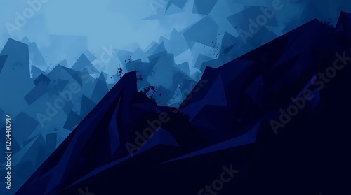 Fototapeta Naklejka Na Ścianę i Meble -  An abstract illustration wallpaper in a dark, moody palette of deep blues and purples, featuring sharp, angular shapes and high contrast, generating a mysterious and dra.