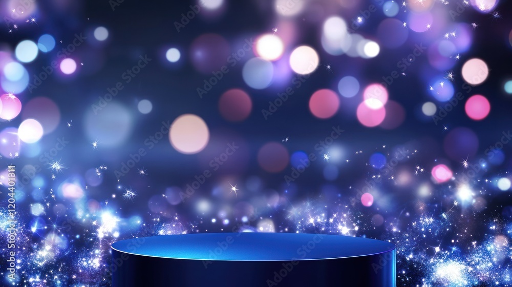 Glimmering Blue Podium: A Festive Display