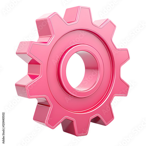Pretty Pink 3D Gear Icon: Modern Technology, Feminine Design Element, White Background, Perfect for 