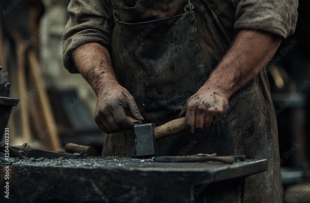 A blacksmith working with tools and fire in a traditional forge. AI generated image A blacksmith working with tools and fire in a traditional forge. AI generated image
