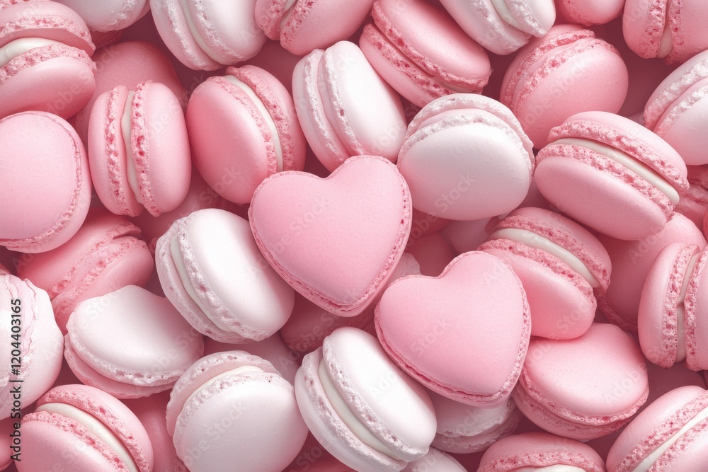 Fototapeta premium Pink heart-shaped macarons. Generative AI