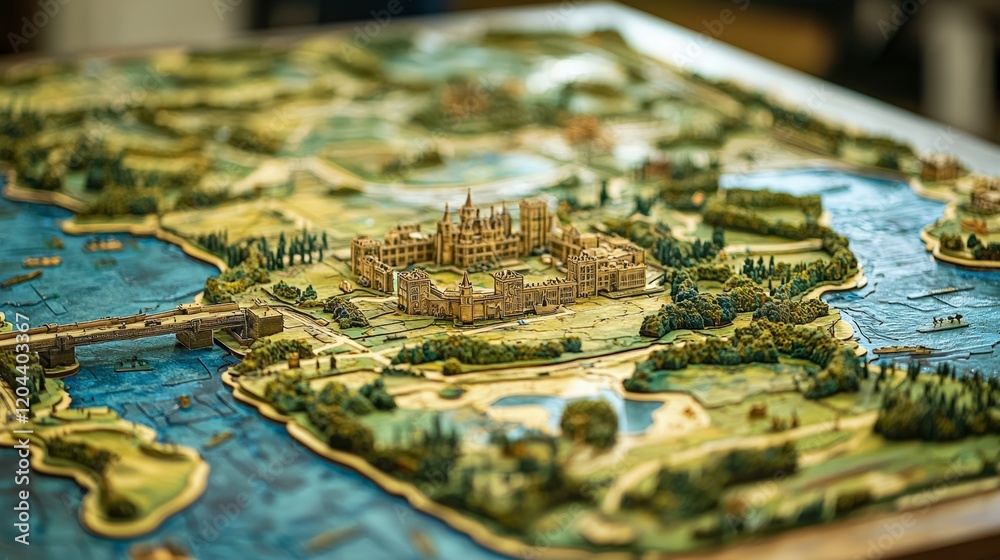 A stunning landscape map showcasing an architectural masterpiece surrounded by water, forests, and open green spaces, ideal for visual storytelling and appreciation. A stunning landscape map showcasing an architectural masterpiece surrounded by water, forests, and open green spaces, ideal for visual storytelling and appreciation.