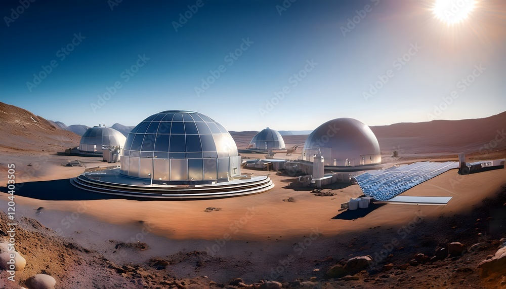 Sustainable Martian Settlement with Solar-Powered Domes and Stunning Landscape Sustainable Martian Settlement with Solar-Powered Domes and Stunning Landscape