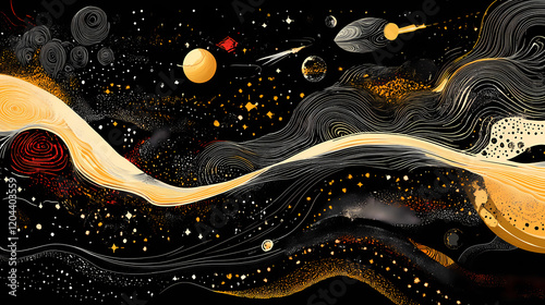 Abstract illustration of the cosmos on the theme of the origin of life in the universe with stars, comets and nebulae. Abstract Galaxy. Illustration photo