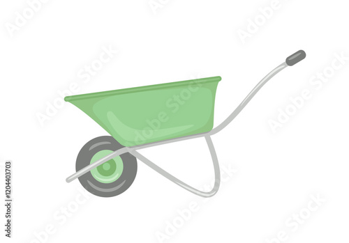 Garden wheelbarrow isolated on white background. Vector cartoon flat illustration. Gardening equipment icon.