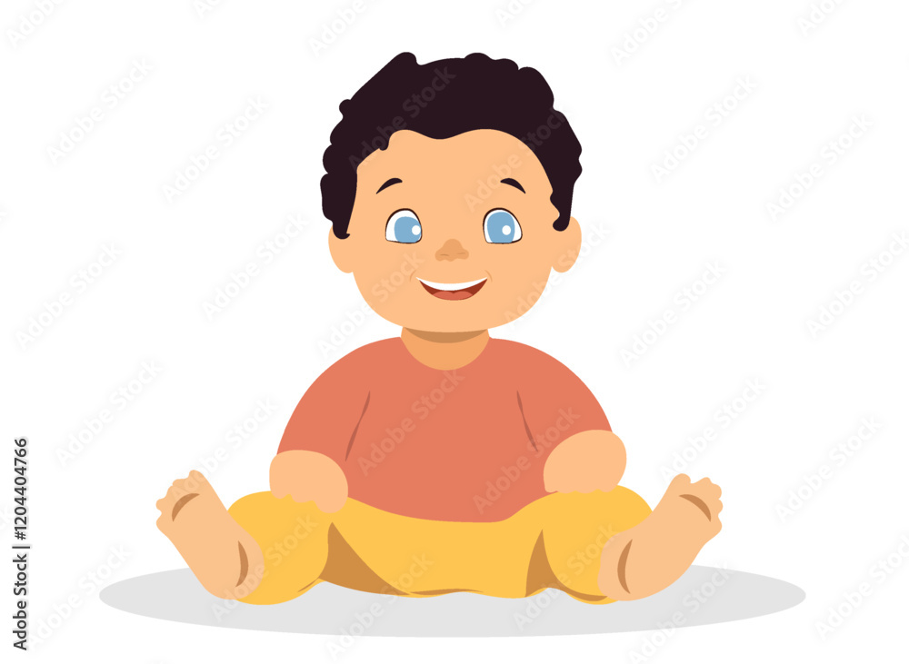 Happy toddler sitting on a soft surface and enjoying playful moments in a bright and cheerful atmosphere Happy toddler sitting on a soft surface and enjoying playful moments in a bright and cheerful atmosphere