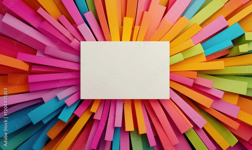 Fototapeta premium Colorful burst of vibrant paper strips surrounding blank canvas, ideal for creative projects, art displays, or design backgrounds