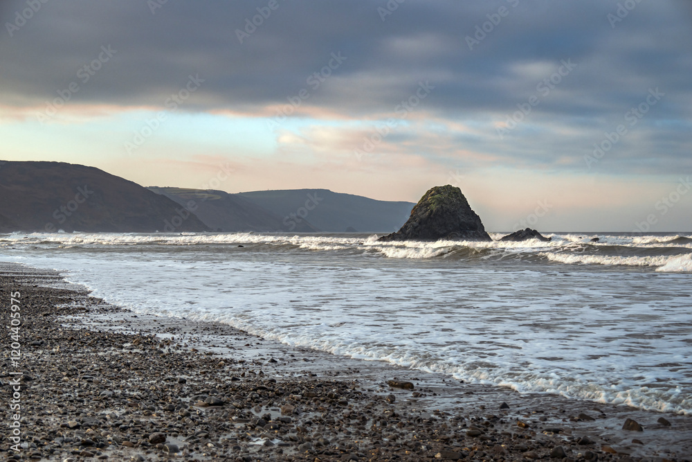 Morning winter light at Widemouth Bay