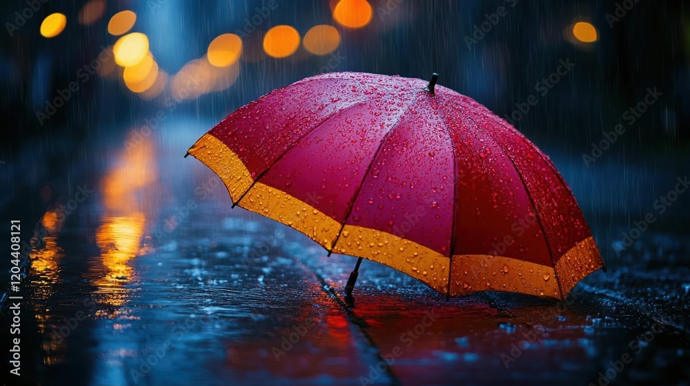 custom made wallpaper toronto digitalRainy Night, Red Umbrella on City Street