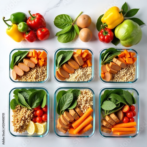 Nutritious meal prep, healthy eating, balanced nutrition, fresh ingredients photo