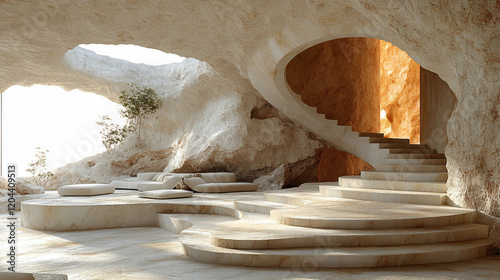 staircase in the wall, staircase in the building, modern interior designb photo