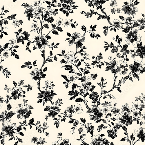 Black Chinoiserie Seamless Pattern Digital Paper – Elegant Oriental Design