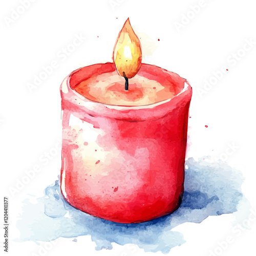 Watercolor Valentine red candle isolated on a white background, valentine red candle with red heart painting in watercolor style