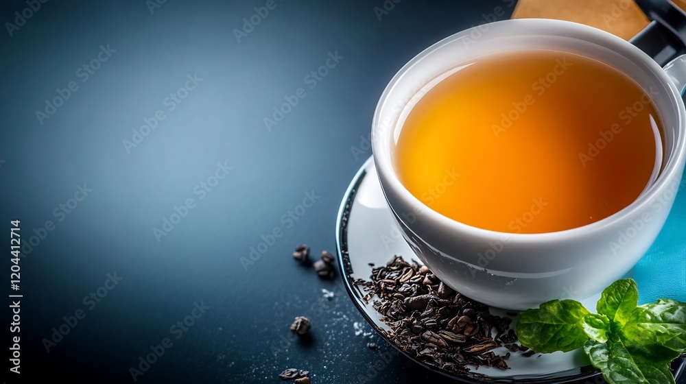 Warm amber tea glows invitingly dark background. AI Generated Warm amber tea glows invitingly dark background. AI Generated