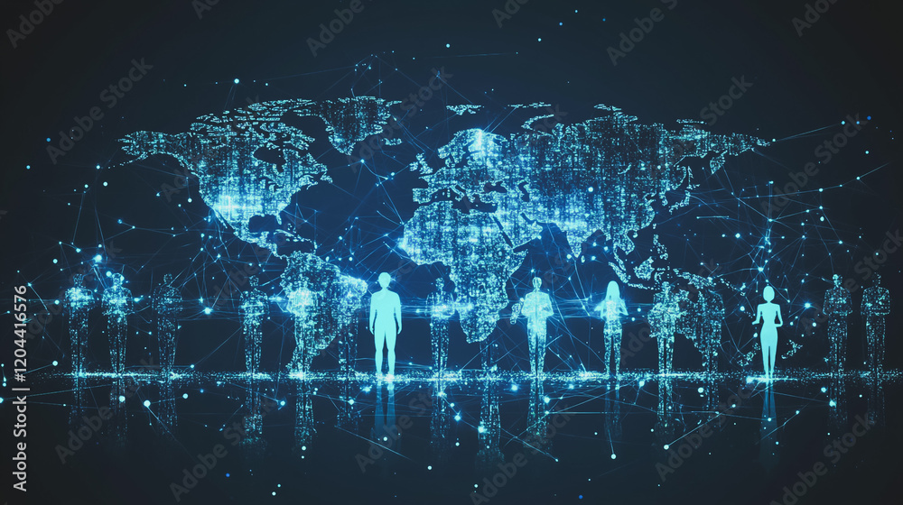 Obraz premium abstract professional business team people innovation connection of line from nail node to node on map background , networking concept