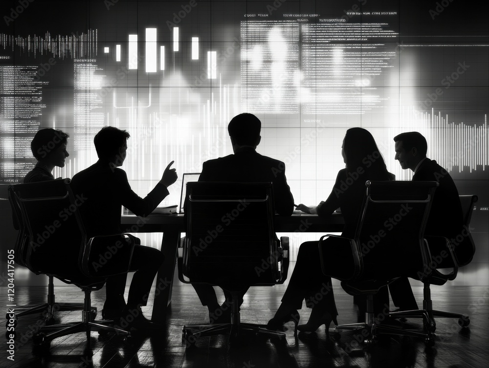 Business team discusses strategies in a modern conference room with digital displays Business team discusses strategies in a modern conference room with digital displays