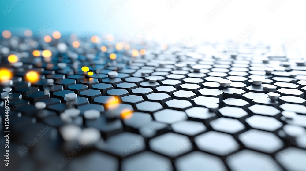 Obraz premium Abstract Hexagon Network Glowing Brightly. AI Generated
