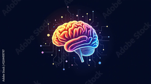 Wallpaper Mural Stylized Digital Brain Illustration with Futuristic Neural Connections and Vibrant Circuit Patterns Torontodigital.ca