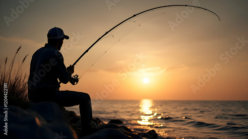 fishing at sunset