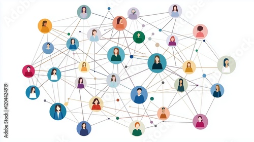 A network diagram with lines connecting people icons symbolizing social networking and digital relationships