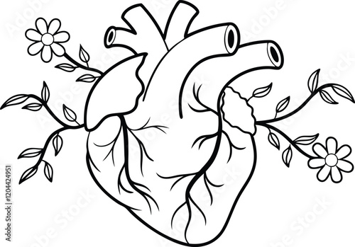Wallpaper Mural Intricate Human Heart with Vines and Flowers Line Art Vector Design illustration of a flower Torontodigital.ca