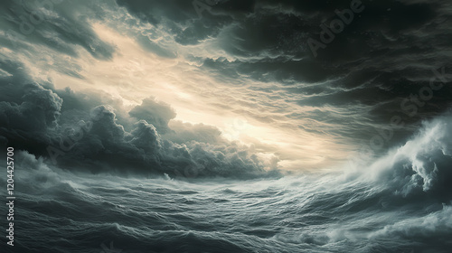 Stormy clouds and powerful winds on neptunes surface, cloudy, storm. Cosmic Storm. Illustration photo