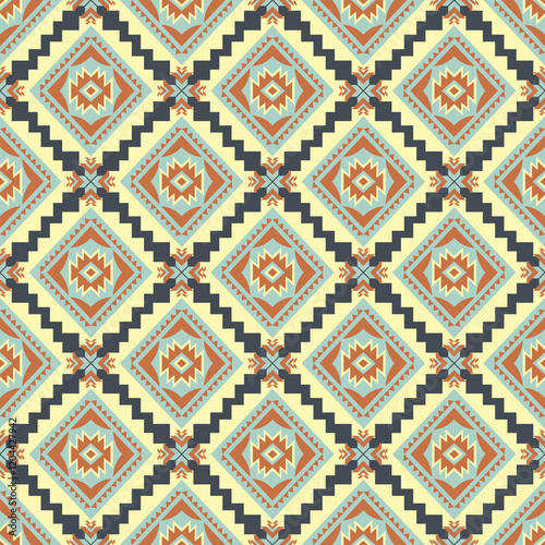 American tribal ethnic native pattern seamless.Traditional Navajo,Aztec,Apache,Southwest and Mexican style fabric pattern.Abstract vector motif pattern.For fabric,clothing,blanket,woven,wrap,decorate.