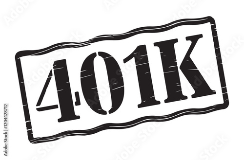 "401K" text stamp print. white background black drawing