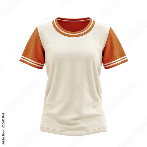 3D Women's Retro Ringer T-Shirt Mockup Isolated on a Transparent Background