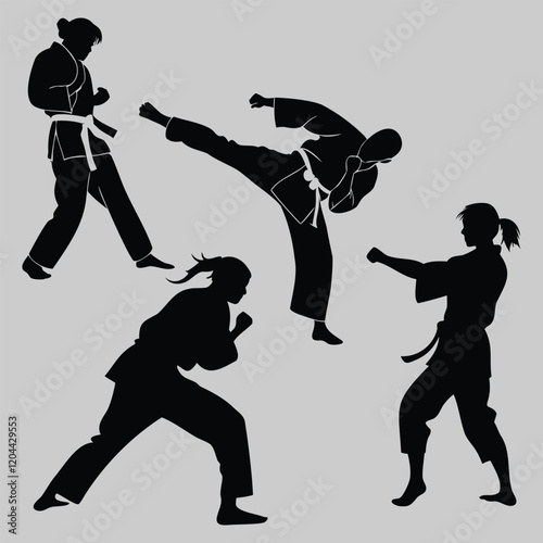  martial arts silhouette vector design art and illustration