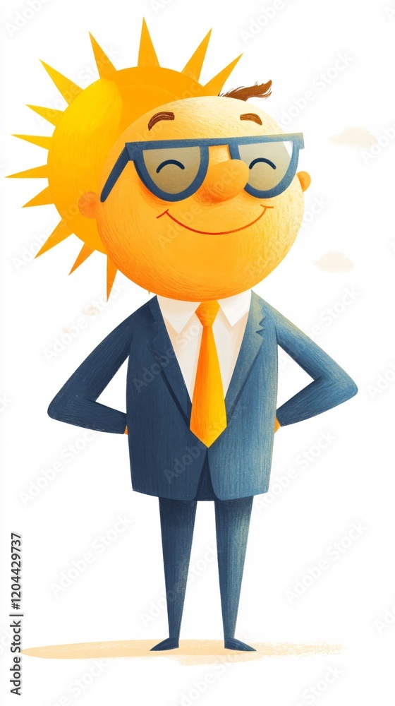 Smiling Businessman with Sun-Shaped Head: A Symbol of Positivity and Success in the Corporate World Smiling Businessman with Sun-Shaped Head: A Symbol of Positivity and Success in the Corporate World