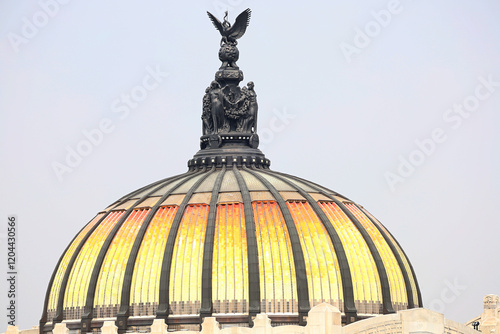 dome roof of Palacio de Bella Artes with Victoria statue on top in Mexico City