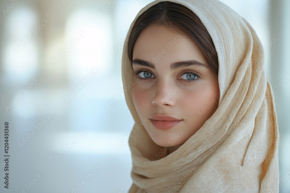 Full-Length Portrait of Woman in Beige Hijab with Shoulder Bag Full-Length Portrait of Woman in Beige Hijab with Shoulder Bag
