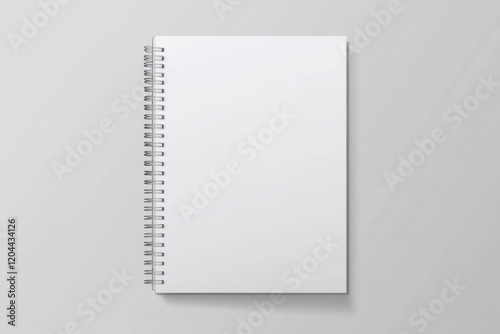 Blank realistic spiral bound notepad mockup on light grey background. High resolution.  
 photo