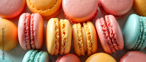 Composition colorée de macarons à la ganache blanche  photo