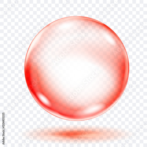 A single, translucent smooth red sphere floating with a subtle shadow beneath it, on transparent background. Vector illustration for design projects and creative works.