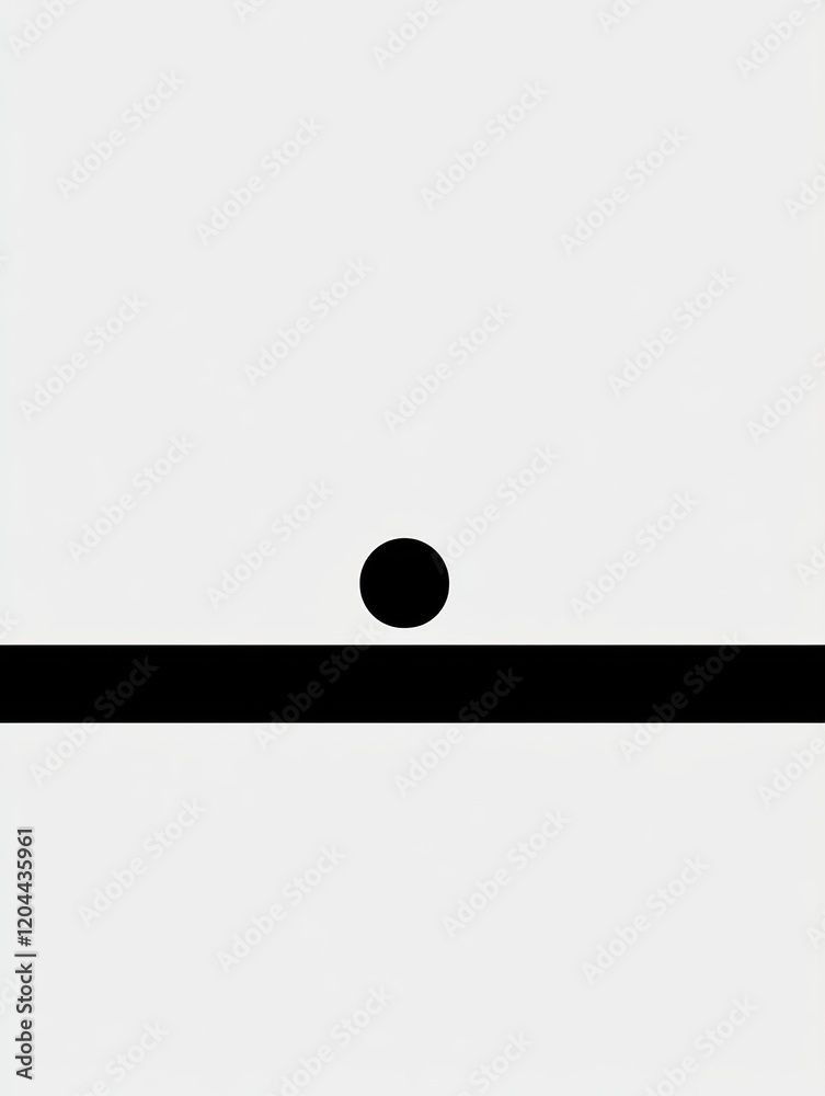 Minimalist design with a black circle resting on a horizontal black line against a white background. Generative AI Minimalist design with a black circle resting on a horizontal black line against a white background. Generative AI