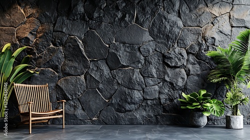 Dark grunge stone wall with natural textures for a bold, rustic design