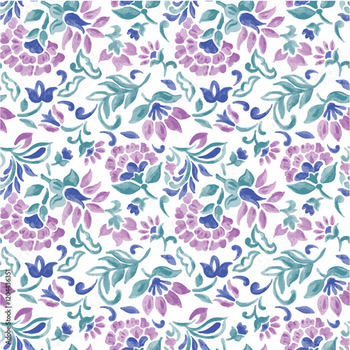 Watercolor Jacobean floral retreat pattern vector file, watercolor floral print artwork