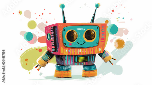 Colorful retro robot toy with antennas and a boxy design. perfect for vintage decorations, children's toys, or nostalgic collections. Vintage Robot. Illustration photo