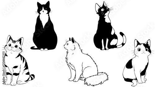 Stylish silhouette set of cat