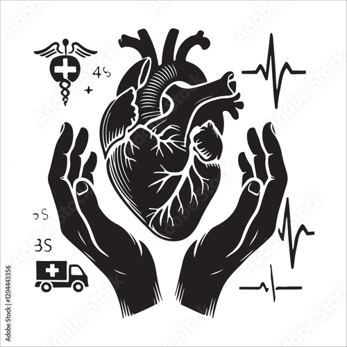 Human heart vector silhouette, icon