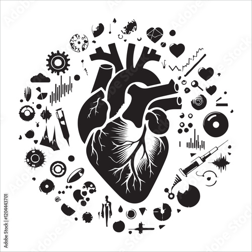 Human heart vector silhouette, icon