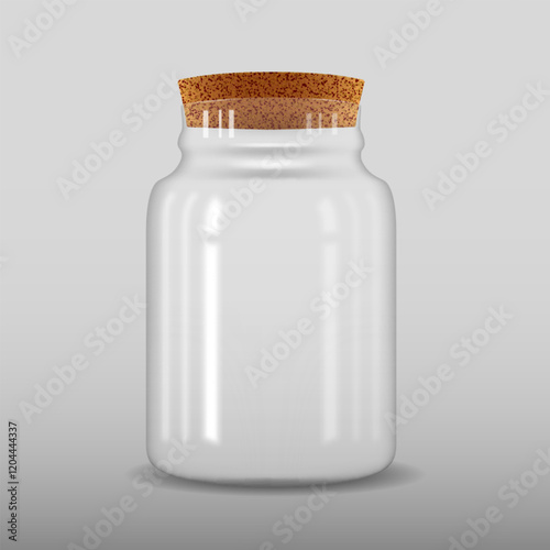 Transparent glass jar with cork lid