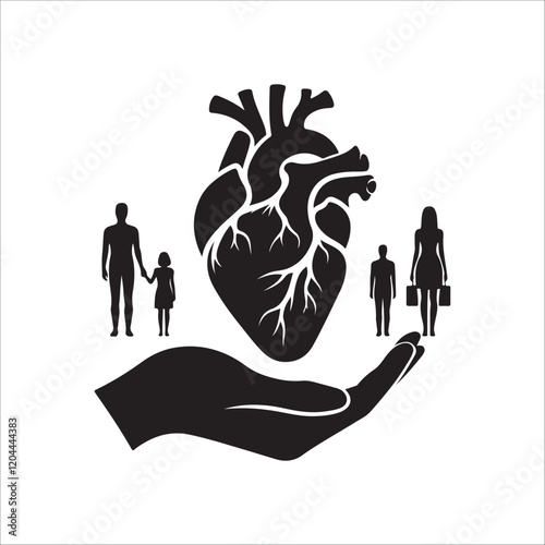 Human heart vector silhouette, icon