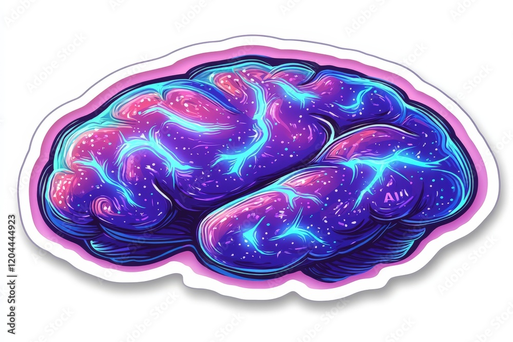 Obraz premium Psychedelic brain design with swirling galaxies and vibrant colors, symbolizing cosmic intelligence, AI innovation, and neural creativity in an abstract futuristic wallpaper