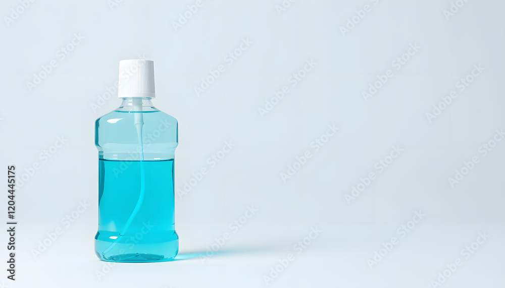 Transparent bottle with blue liquid on light background Transparent bottle with blue liquid on light background