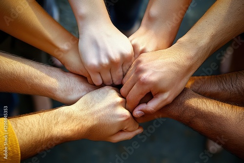 Closeup of a group fist bump. photo